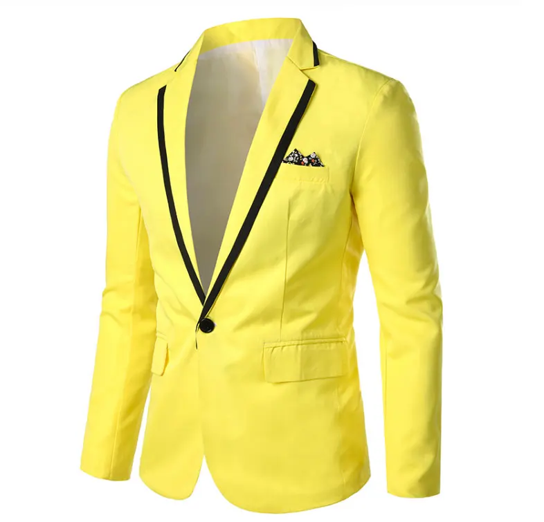 Yellow SUKIWML, 5XL, Мужской Блейзер, белый,, на одной пуговице, Casacas Para Hombre, однотонный Блейзер, Masculino, повседневный мужской костюм, повседневные куртки - Цвет: Yellow