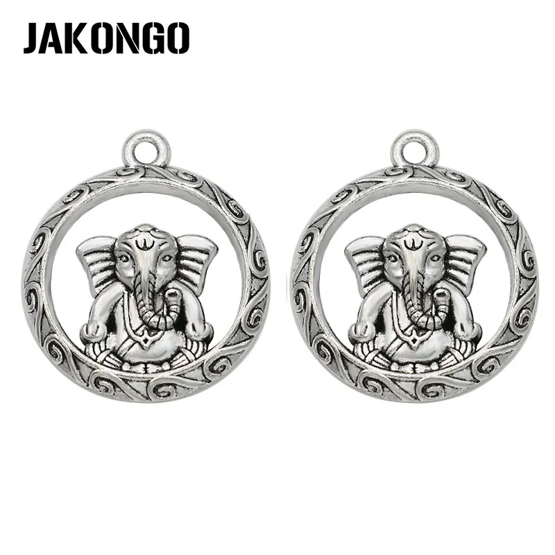 

JAKONGO Tibetan Silver Plated Elephant Charm Pendants for Bracelet Jewelry Making Accessories DIY Craft 28x26mm 5pcs/lot