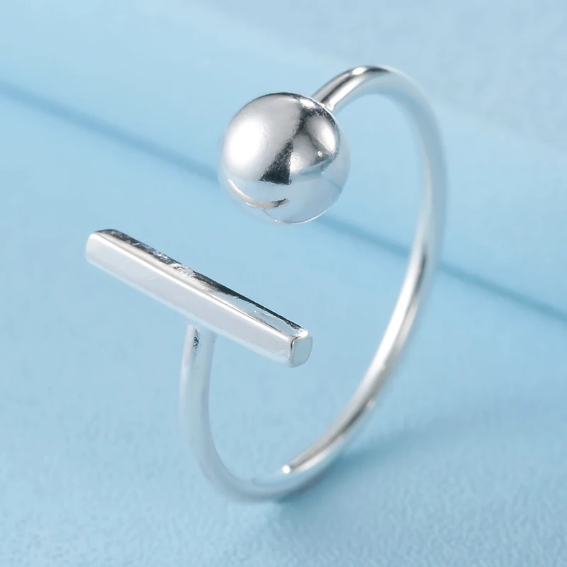 Shineland 100% 925 Sterling Silver Smooth Punk Style Ball Round Open Rings For Women High Quality Lady Prevent Allergy Jewelry | Украшения