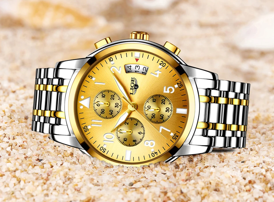 LIGE мужские часы Reloj Hombre Топ бренд класса люкс Модные Бизнес Кварцевые Спортивные полностью стальные водонепроницаемые черные часы Relogio Masculino