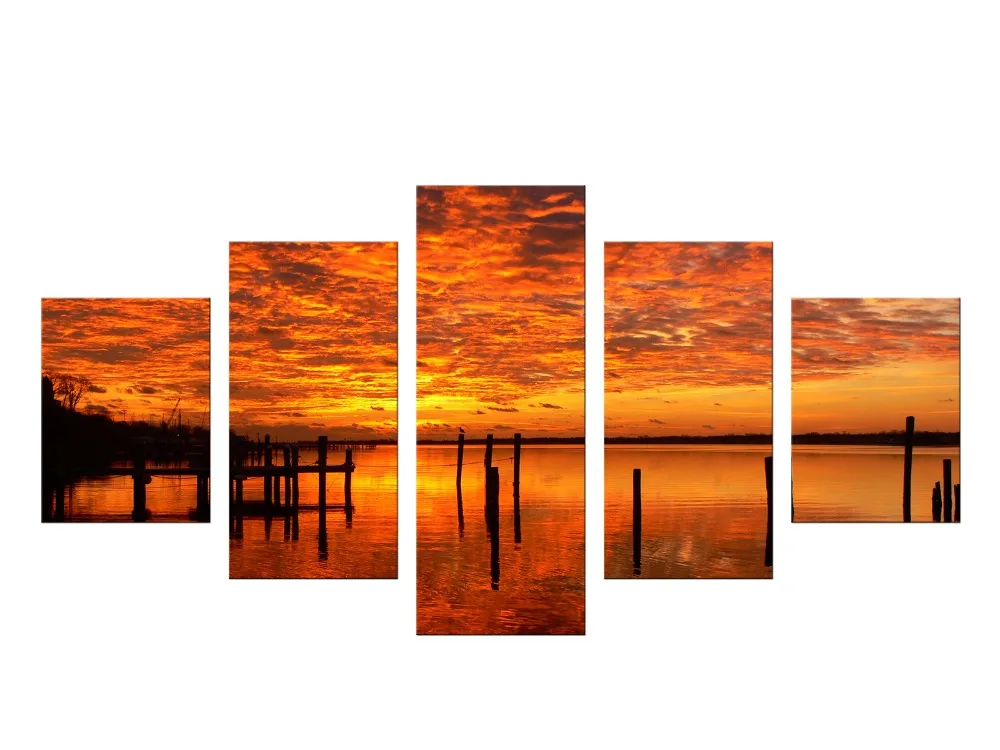 5 Pieces Canvas Art Sunset Sea Modern Home Wall Decor Print Painting on Pictures for Living Room Framed | Дом и сад