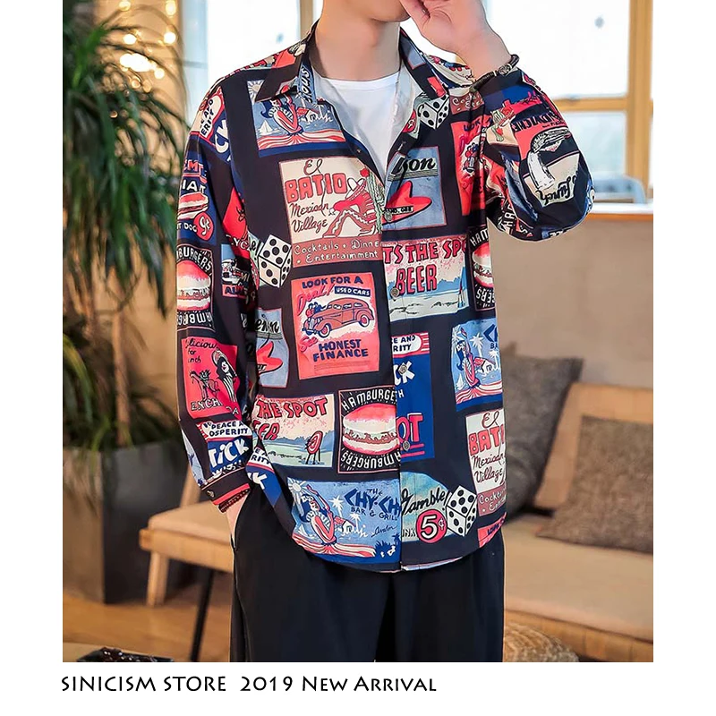 Sinicism Store Мужская рубашка Haraujuku Crane 2019 мужские японские рубашки в уличном стиле хип