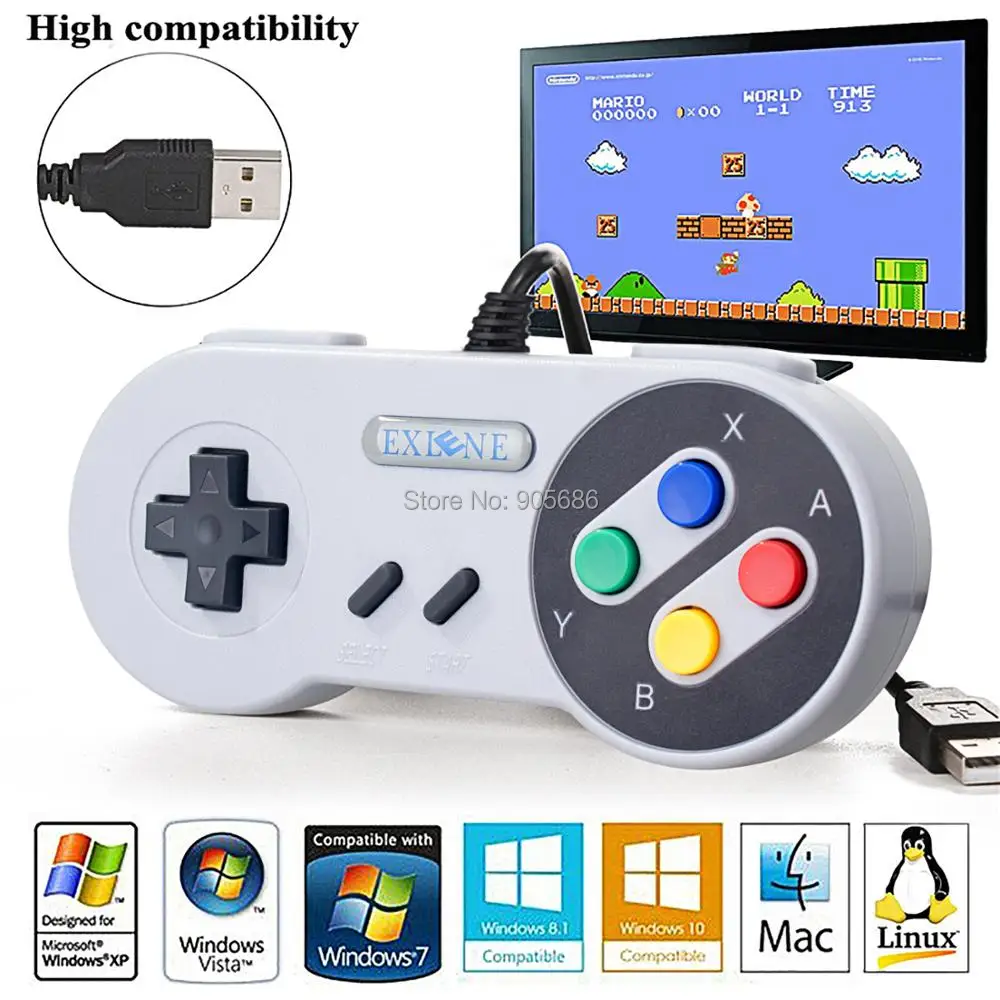 Exlene 2 шт 3 м Ретро SNES USB супер классический контроллер геймпад SNES USB PC проводной игровой контроллер Джойстик для Windows