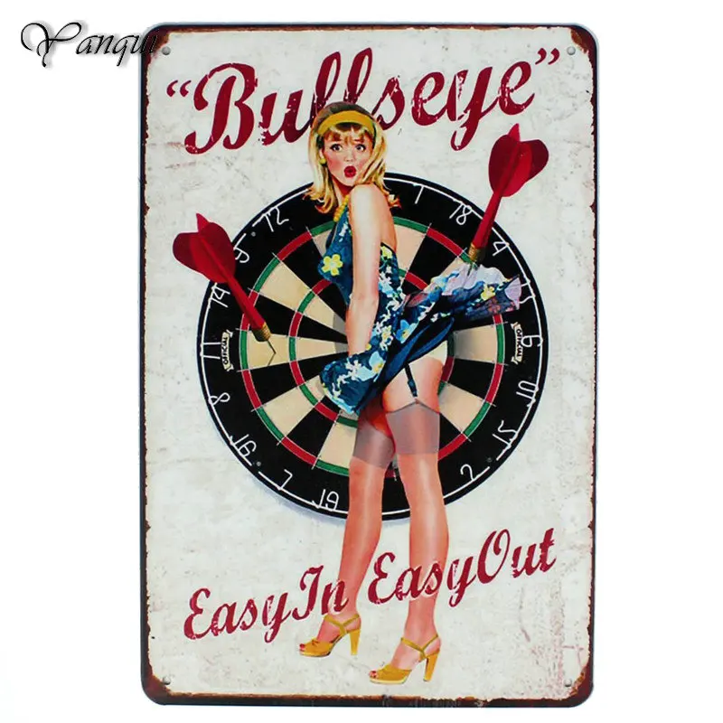 Легко в легко из металлические знаки Bullseye с сексуальная леди оловянный плакат в бар клуб казино стены искусства декоративные таблички YQZ054
