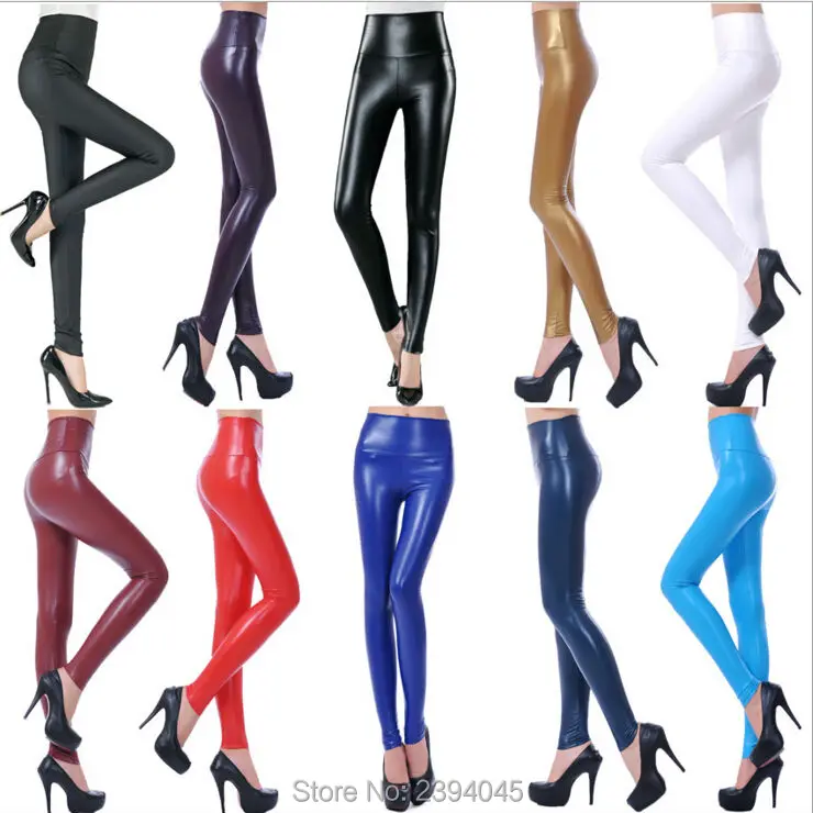 Женские облегающие леггинсы из искусственной кожи с завышенной талией размеры