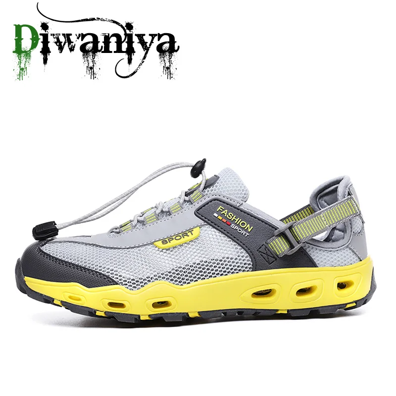 Gray Yellow Мужская Спортивная обувь из сетчатого материала, для улицы, профессиональная, нескользящая, прочная, для треккинга по тепу, мужская, крутая, для пеших прогулок, болотные, для водных видов спорта, кроссовки - Цвет: Gray Yellow