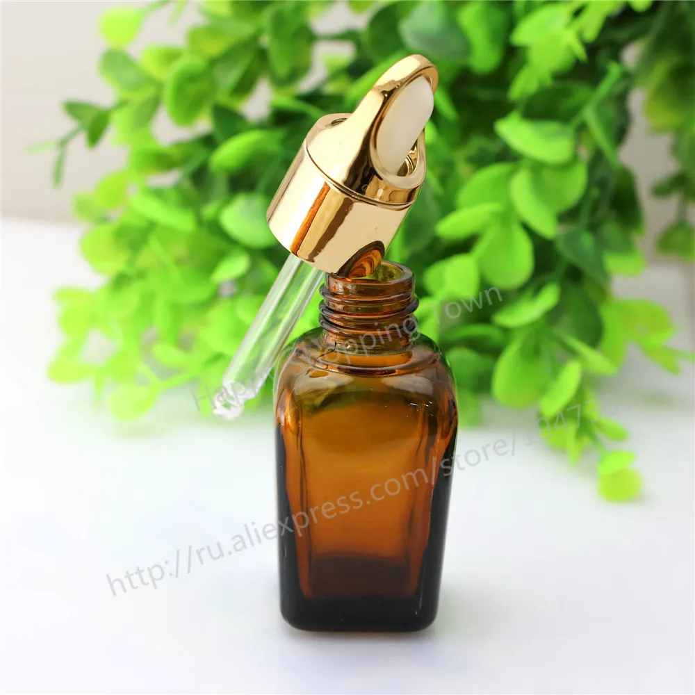 Free Shipping 200pcs 25ml Square Amber Glass Essential Oil Bottle With Dropper 50pcs 50ml and 100ml with gold sprayer | Красота и