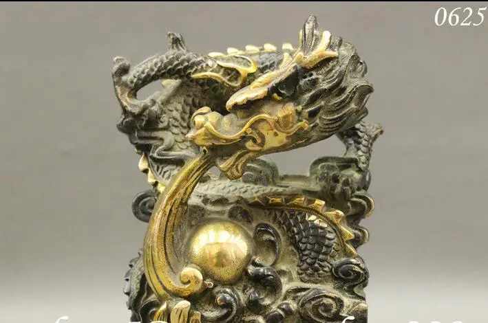 8&quot Chinese Collect Bronze Gilt Dynasty Emperor Power Dragon Statue Seal Signet | Дом и сад