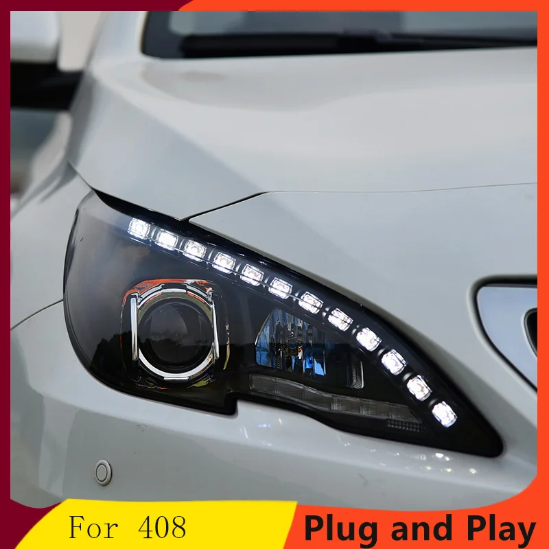 KOWELL Стайлинг для Peugeot 408 фары 2014 2016 светодиодный задний фонарь DRL Bi Xenon объектив