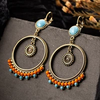 vintage ethnic round beads dangle drop earrings hanging for women female fashion anniversary party jewelry ornaments accessories