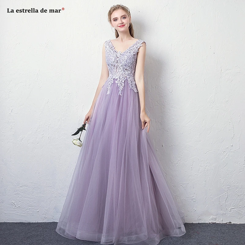 Vestidos de damas de honor boda2019 новые сексуальные кружевные платья с v-образным вырезом на шее в богемном стиле Лавандовые свадебные платья