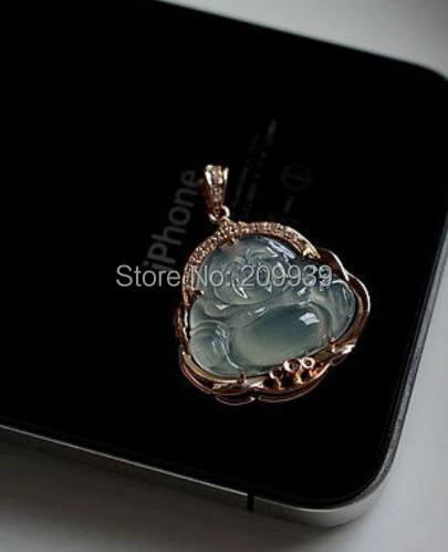 Huij 002750 природные великолепный тип жадеит нефрита Ice будда кулон 18 К|buddha canvas|pendant