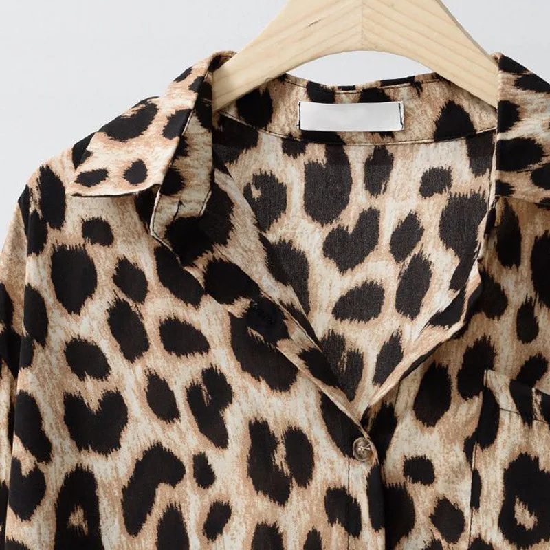 

Long Sleeve Sexy Leopard Print Shirt Chiffon Blouse Turn Down Collar Office Clothes Tunic Casual Loose Plus Size Blusas B149