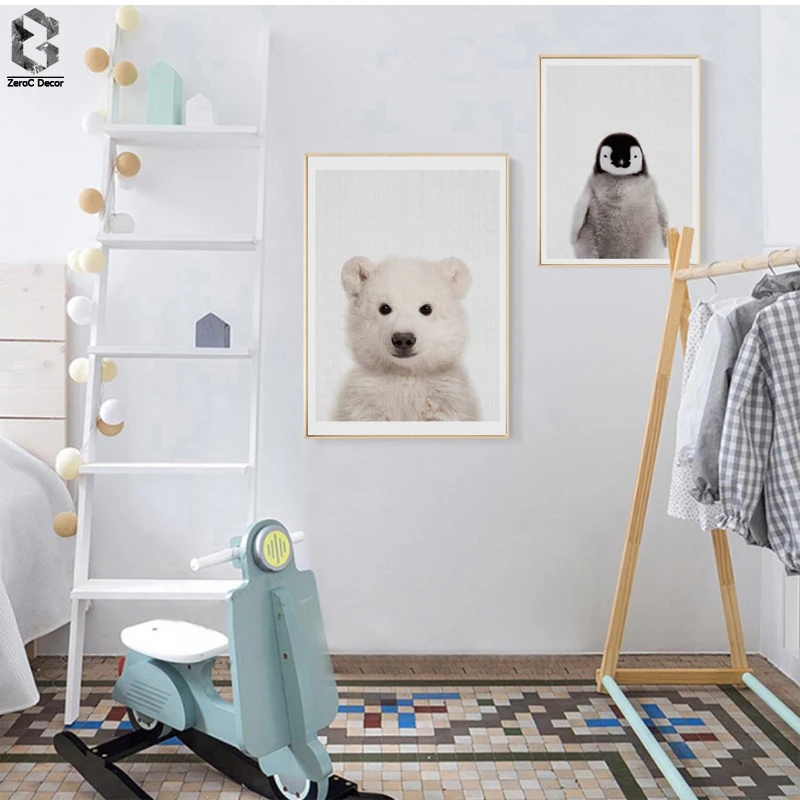 

Polar Bear Canvas Painting Nursery Wall Art Penguin Poster and Print Nordic Animal Picture for Kids Baby Boys Room Home Decor