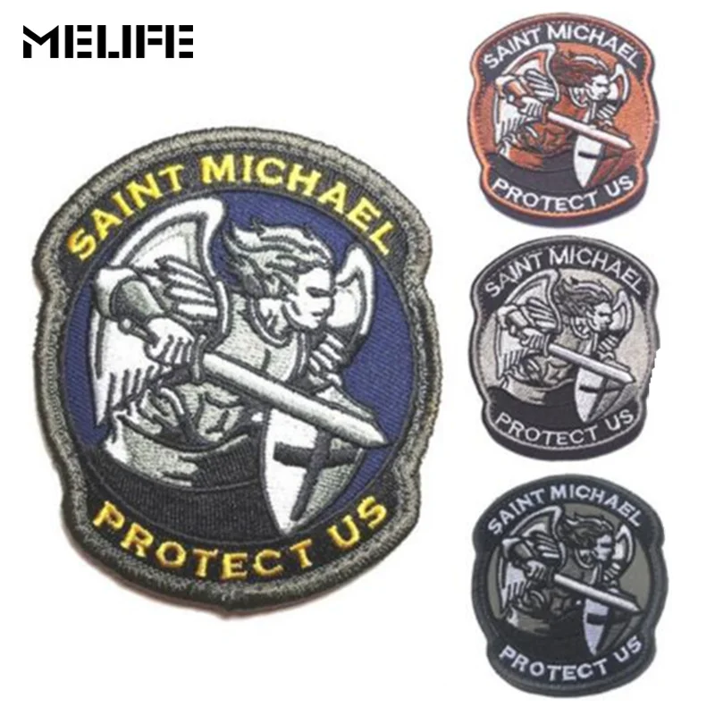 

Cheerleading souvenirs Saint Michael Protect Us Patches Military Combat Badge 3D Embroidered Applique Army Armband Patch Clothes