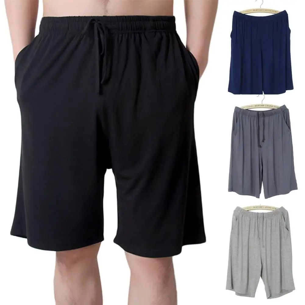 MISSKY Men Pants Solid Color Modal Thin Home Furnishing Loose Casual Shorts High Elasticity Medium Pants