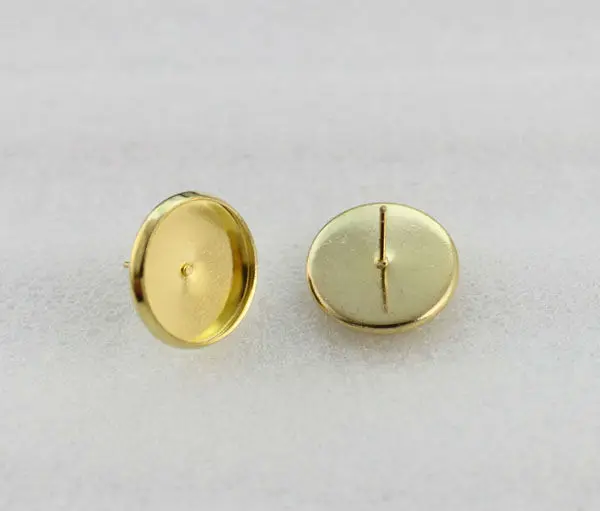 

30PCS Golden 8mm Round Cabochon Setting Earring Pin Studs #23143