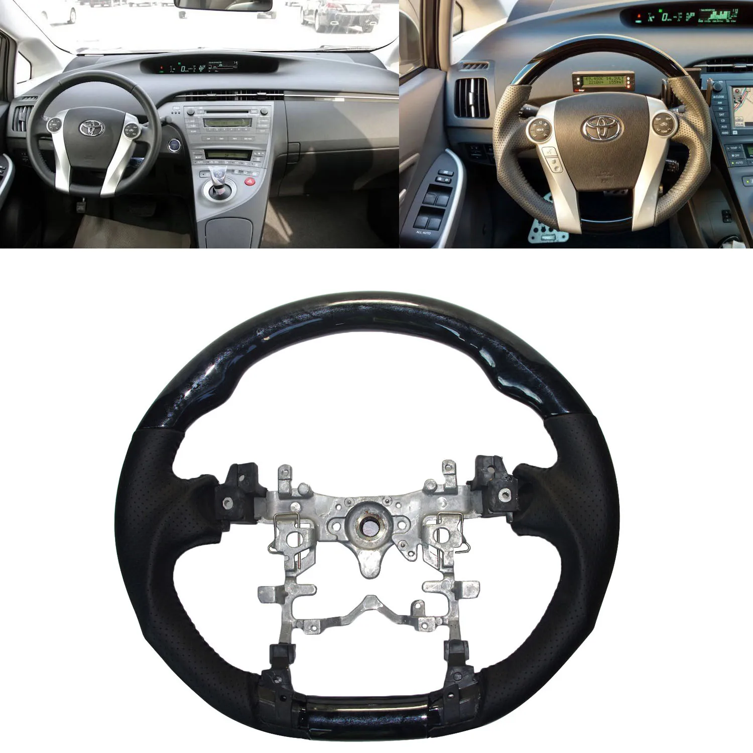 Черное Кожаное деревянное Спортивное Рулевое колесо для 2010 2015 Toyota PRIUS Hybrid ZVW30 35 40 41