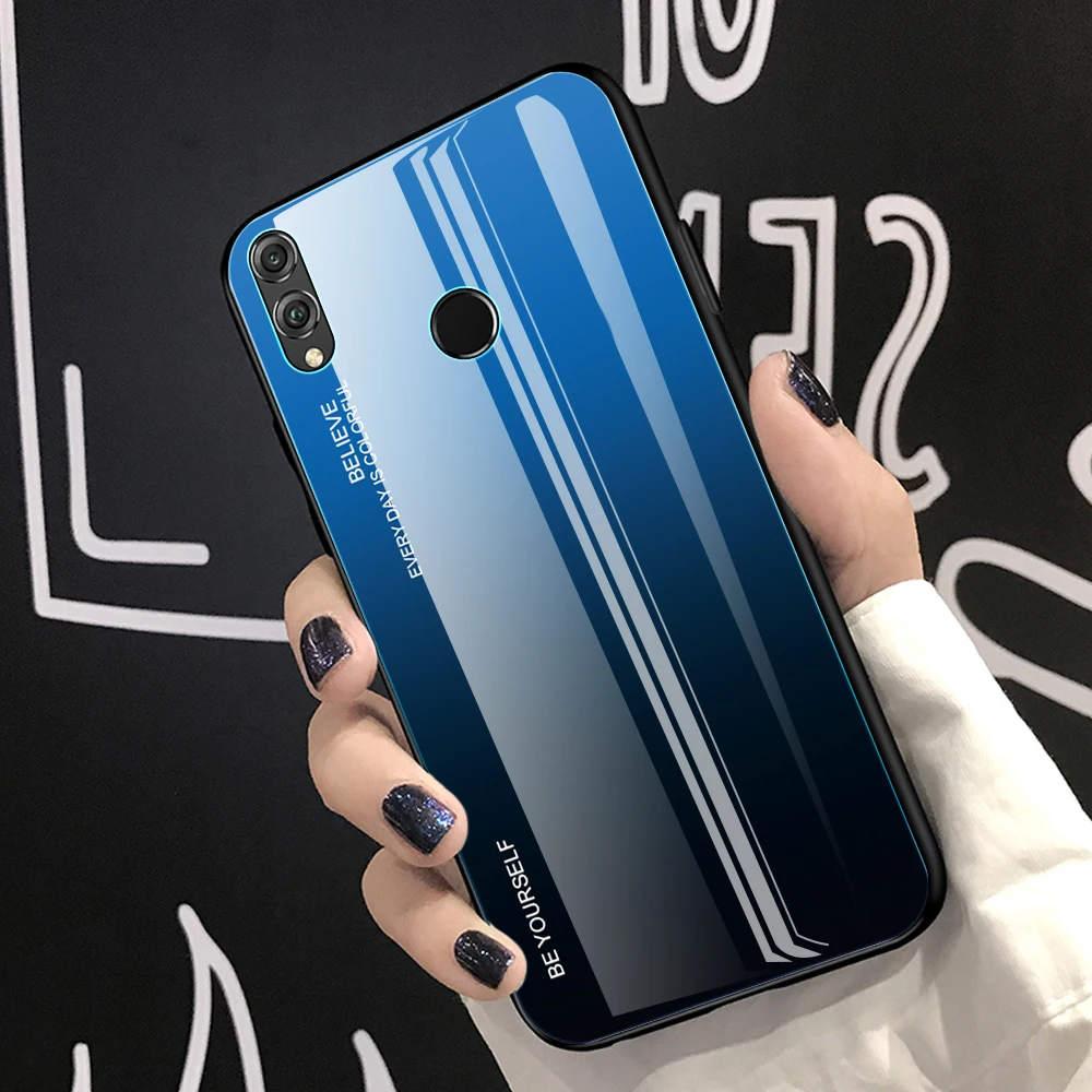Gradient Aurora for Huawei Honor 8X X8 JSN L21 L22 Tempered Glass Back Case JSN-L21 JSN-L22 JSN-L23 JSN-LX1 Colorful Cover Shell |