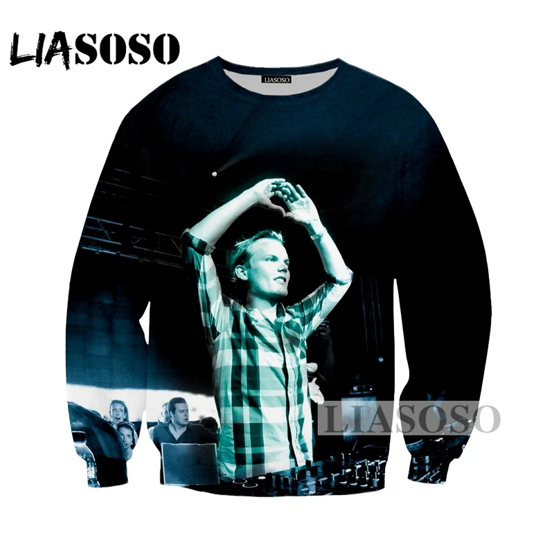 LIASOSO Autumn New Men Women DJ Singer Avicii Sweatshirt 3D Print Casual Harajuku Unisex Long-Sleeved Hip-hop Pullover A029-02 | Мужская