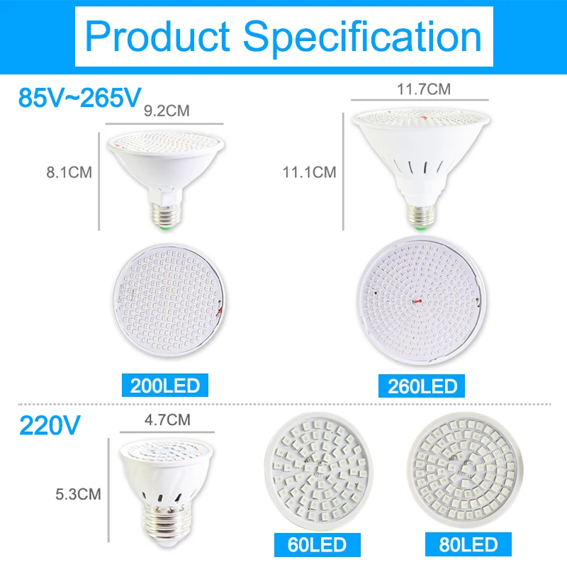 LED Grow Lamp E27 light Full Spectrum 4W 3W 50W 80W AC85-265V Indoor Plant led IR UV for Flowering Hydroponics System | Лампы и