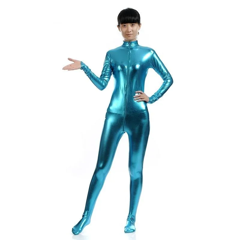 Коричневый Unitard черный облегающий комбинезон с длинными рукавами лайкра Золотая водолазка металлик Zentai боди блестящие металлические Вечерние боди сценический костюм - Цвет: Коричневый