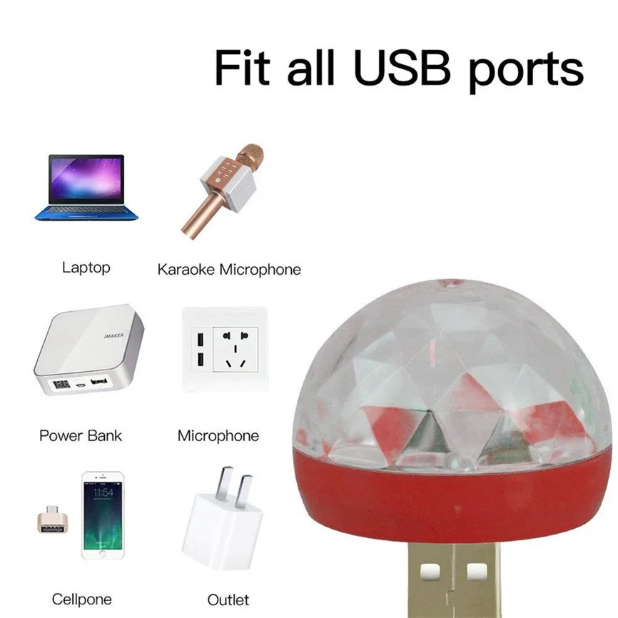 Red Мини USB СВЕТОДИОДНЫЙ вечерние Ночной светильник, цвет изменяется звуком музыки, волшебный светильник s, грибной шар, магический эффект, светильник для дискотеки, 2 вилки D#3 - Испускаемый цвет: Red