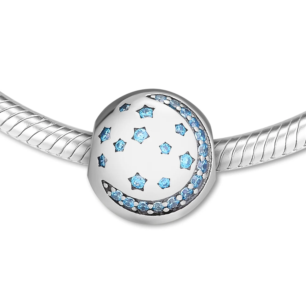 Genuine 925 Sterling Silver Twinkling Night Clip Charm Beads Fits Pandora Bracelets Women for Jewelry Making kralen | Украшения и