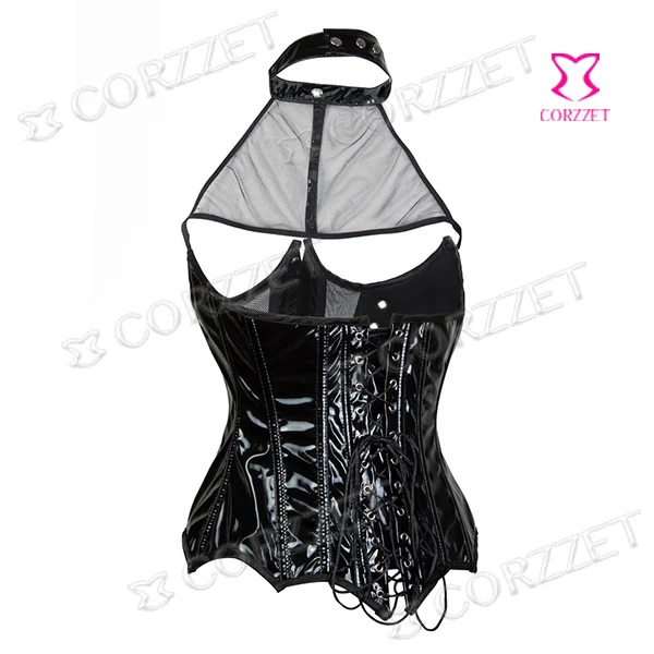 Женский Готический корсет в стиле стимпанк черный сетчатый из ПВХ со стальными
