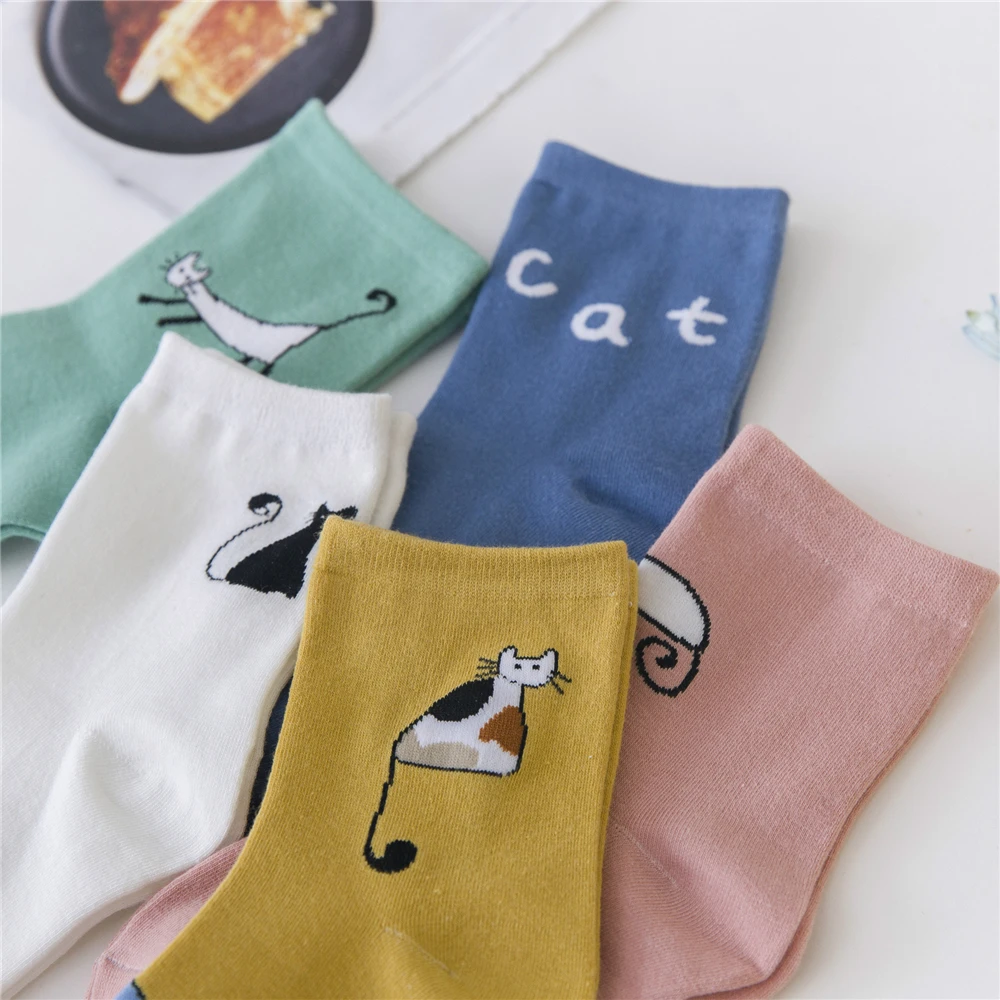 Забавные женские зимние теплые мягкие хлопковые носки с котом «I love Kitty», с надписями, в полоску, с рисунком, труба для кошки, носки mujer sox
