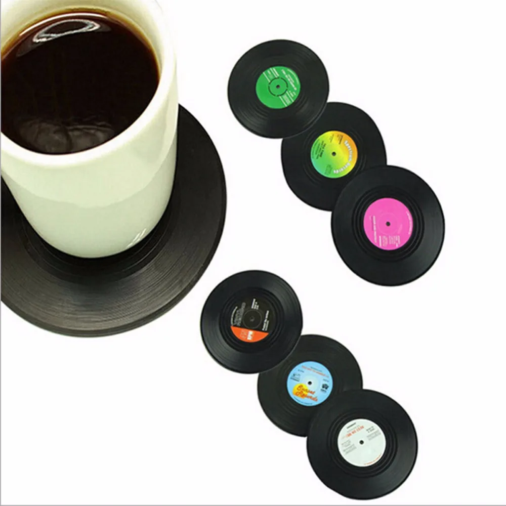 6 ШТ. Ретро CD Круглой Формы ИЗ ПВХ Винил Coaster Кубок Напитки Держатель Мат Посуда