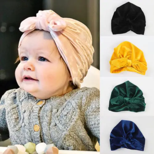 Pudcoco New Toddler Velvet Hat Kid Girls Baby Turban Knotted Headband Hair Band Accessories Headwear Winter Warm Soft Cap | Мать и