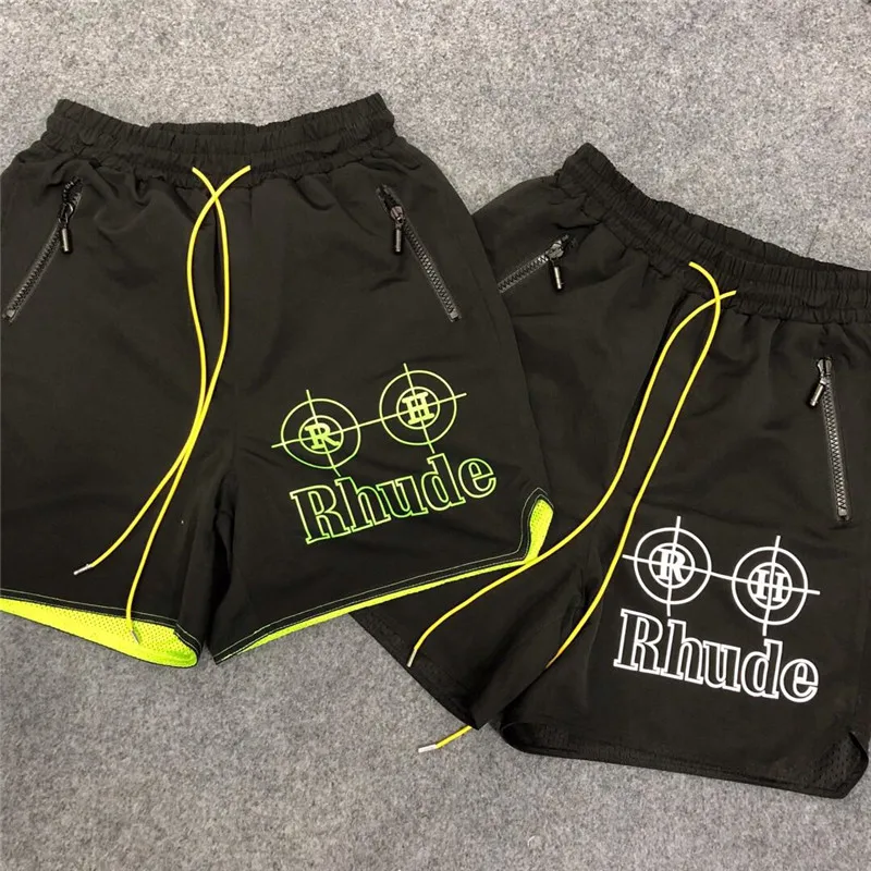 2019 RHUDE неоновые цель шорты летние свободные нейлон Для мужчин в стиле хип хоп Уэйд