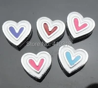 wholesale 8mm 100pcslot enamel heart slide charm diy alphabet accessories