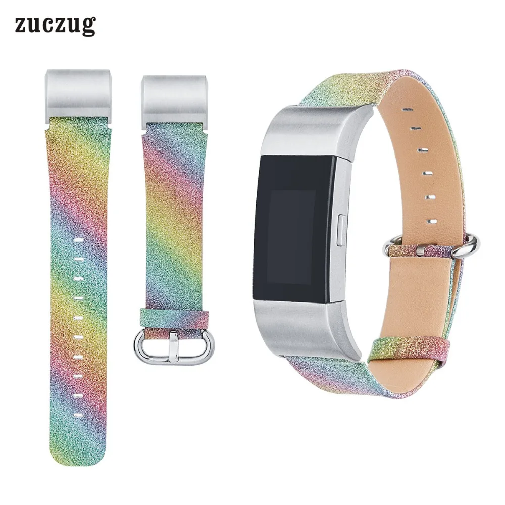 Zuczug ремешок из натуральной кожи для часов FitBit Charge 2 Bling запасной браслет с