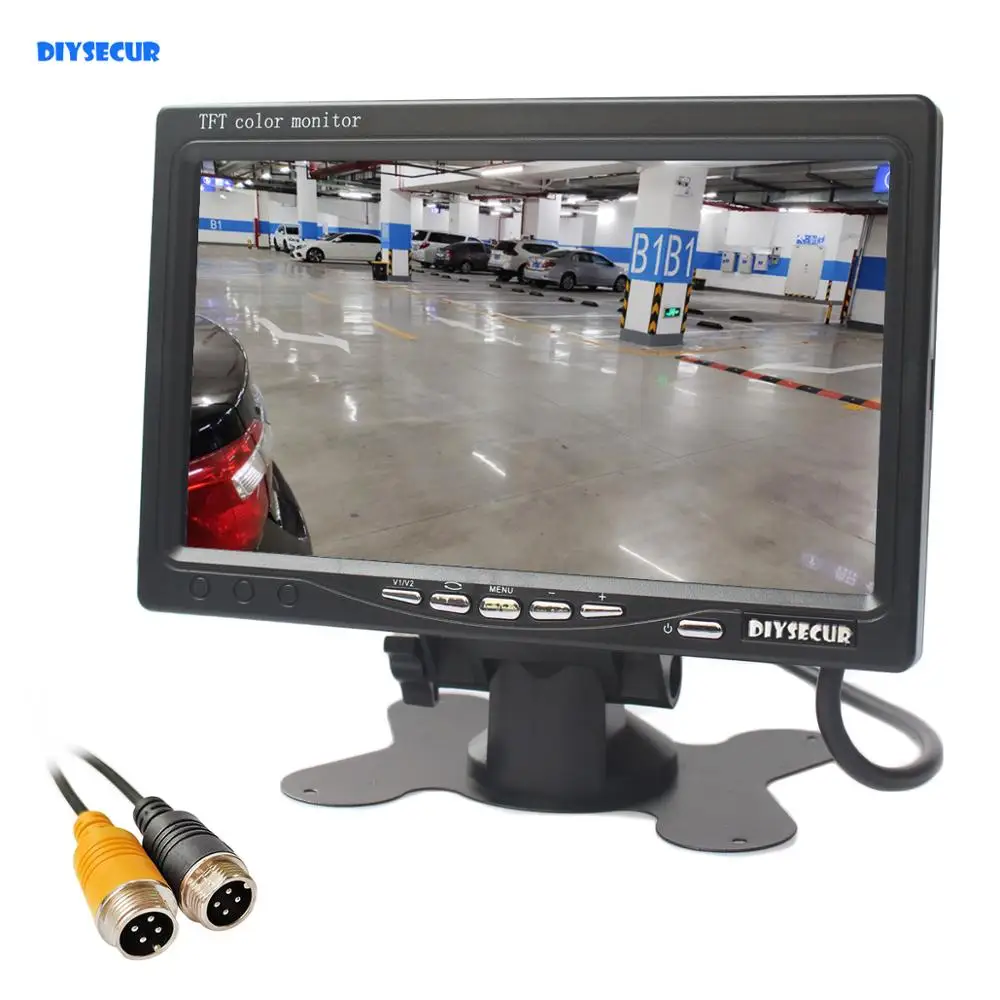DIYSECUR AHD 800x480 7inch TFT LCD Car Monitor Rear View Monitor Support 1080P AHD Camera 2 x 4PIN Video Input