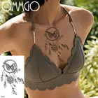 Черная бабочка OMMGO Ловец снов перо кулон Временная переводные наклейки-тату девушка грудь поддельные татуировки пользовательские боди-арт татуировки