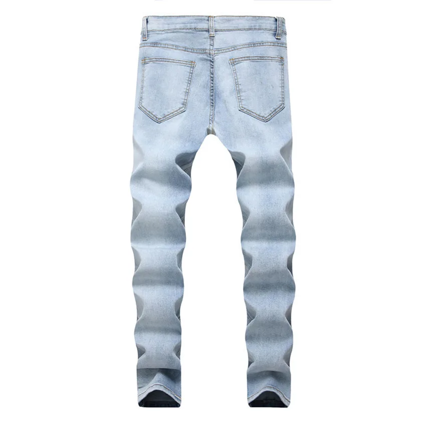 LEDINGSEN мужские обтягивающие рваные джинсы синие потертые Стрейчевые Hombre Slim Fit