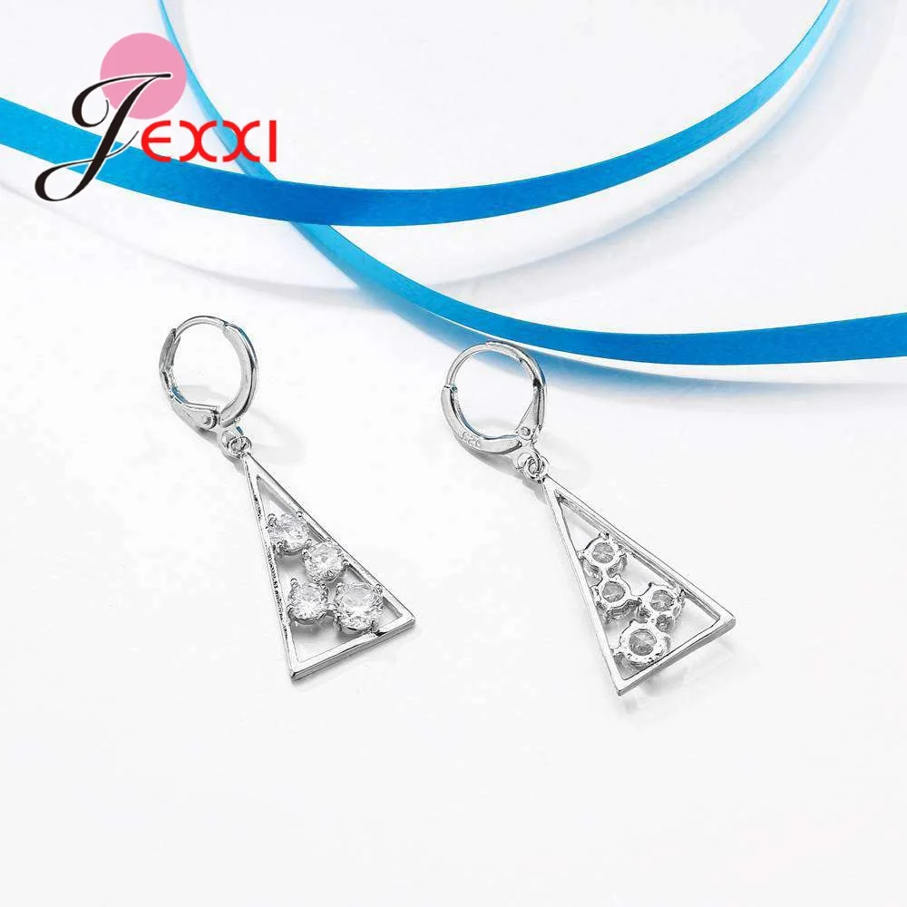 Triangle Shape Women 925 Sterling Silver Cubic Ziron Wedding Jewelry Sets Luxury Party Choker Necklace Earrings Set Girl | Украшения и