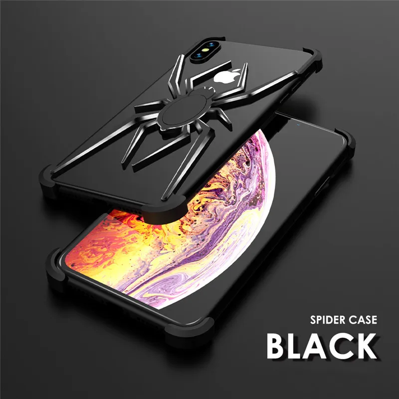 Black R-JUST для iPhone X XS паук бампер рамка чехол Алюминиевый металлический противоударный чехол для iPhone XS чехол для MAX XR Coque - Цвет: Black