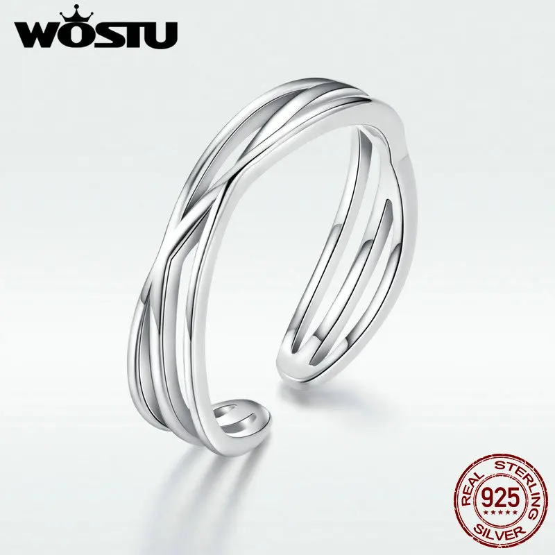 WOSTU Настоящее серебро 925 проба Геометрическая скрученная волна кольцо для женщин простое серебряное свадебное кольцо на палец обручальные ювелирные изделия DXR483