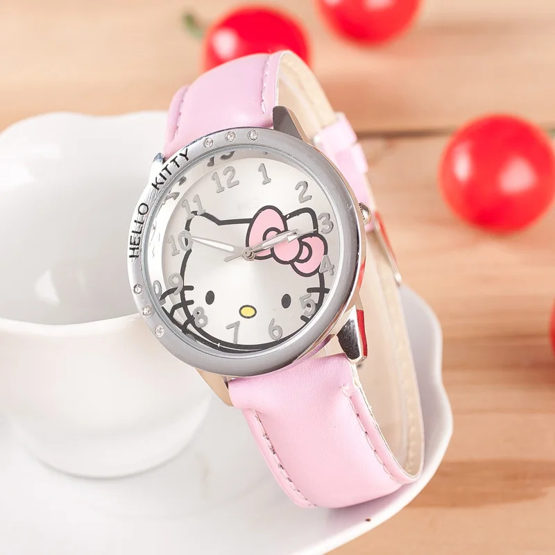 Новые детские часы hello kitty для девочек кварцевые с кожаным ремешком героями