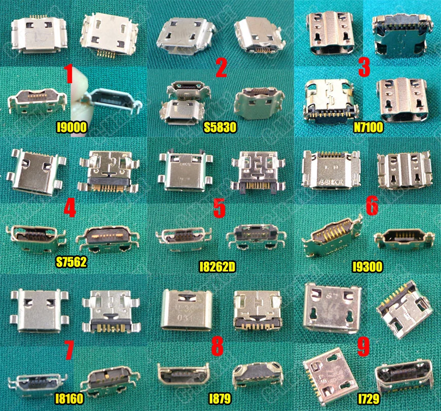 9 моделей мини микро USB разъем зарядка v8 порт мощность 7pin для Samsung I9000 I9220 I9300 I8190 I8262D