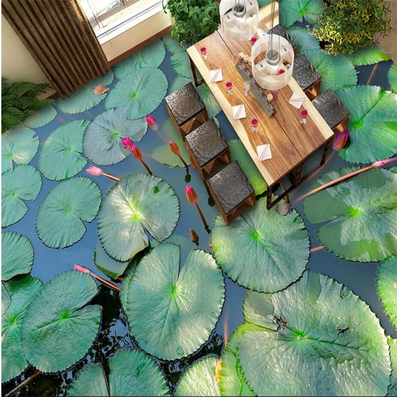 3d фотообои для спальни объемный лист лотоса самоклеющаяся напольная пленка