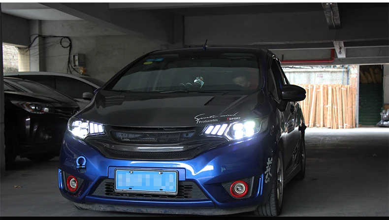 Автомобильный стайлинг фары для Honda Fit GK5 фары- Головной фонарь светодиодный DRL передний свет с объективом четыре глаза светодиодный свет