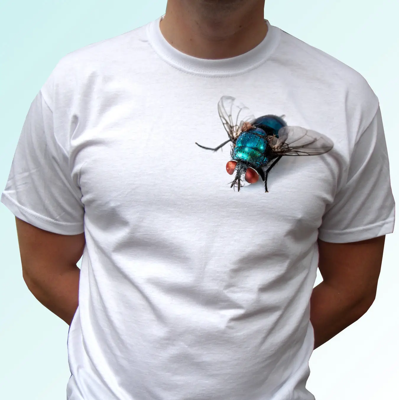 

2019 Brand New Clothing Mens Fashion Man Cotton Clothing Housefly White T Shirt Insect Animal Shirt Design
