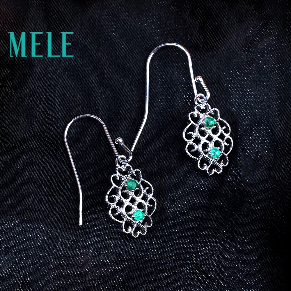 MELE Natural Emerald drop earrings for women 925 sterling silver fine jewelry wtih 4pieces 1.8mm 0.04ct gemstone fashion gift | Украшения и