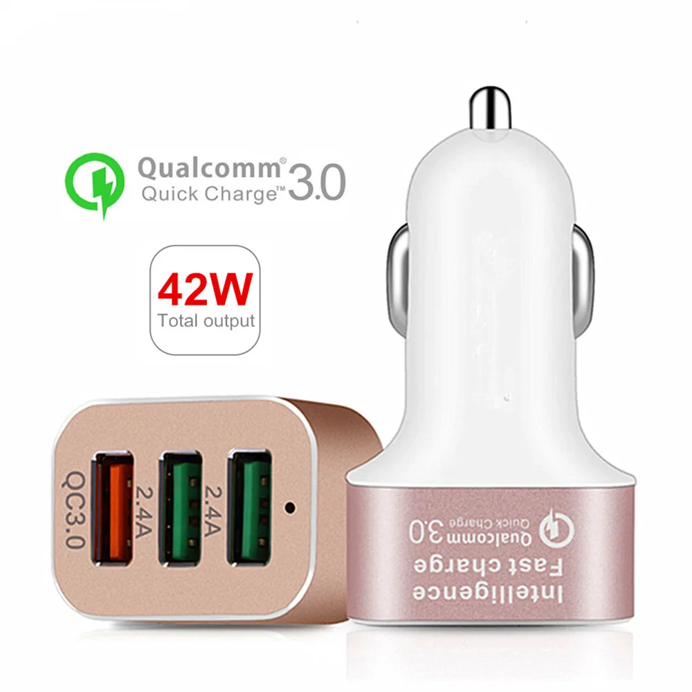 Фото 1x универсальное автомобильное зарядное устройство с 3 USB-портами QC 3,0 42 Вт для iPhone Galaxy S7 / S6 / Edge/Plus, автомобильное зарядное устройство для смар... №1