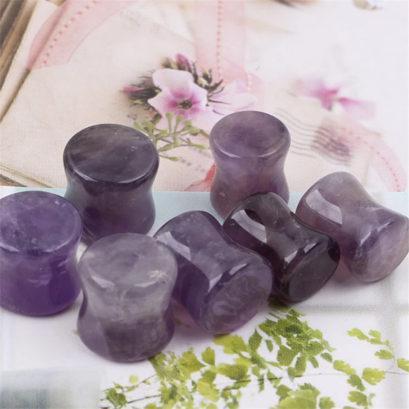 New Purple Natural Stone Flesh Tunnel Gauge Ear Plugs Stretcher Expander Earrings Body Piercing Screw Fashion Punk Jewelry | Украшения и
