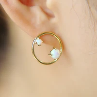 new trendy white opal stone big circles ear stud earrings for women fashion gold silver color jewelry bijoux statement earrings